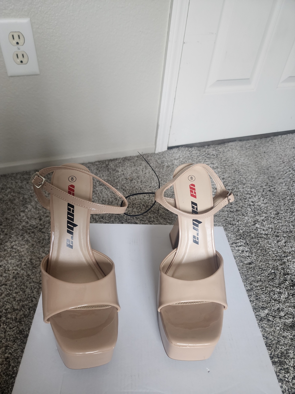 Ankle-Strap Platform Heel Sandals in Nude by CnB